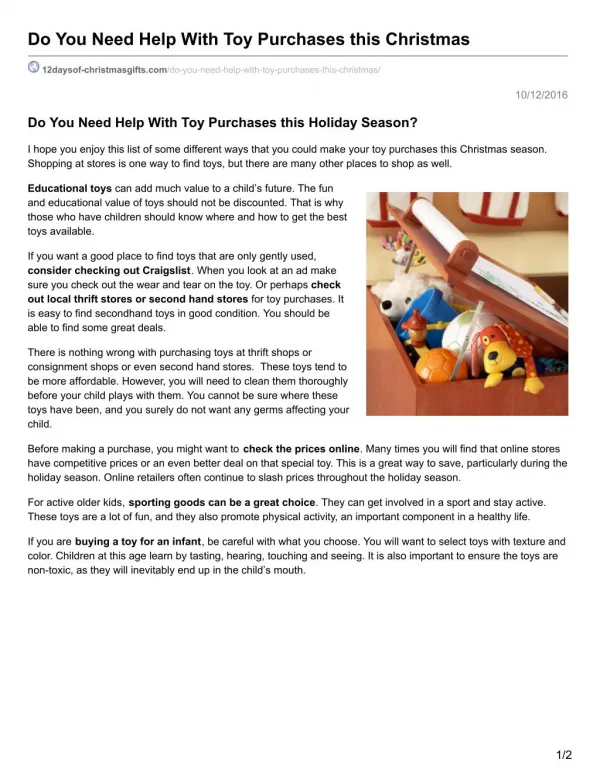 Do You Need Help With Toy Purchases this Christmas