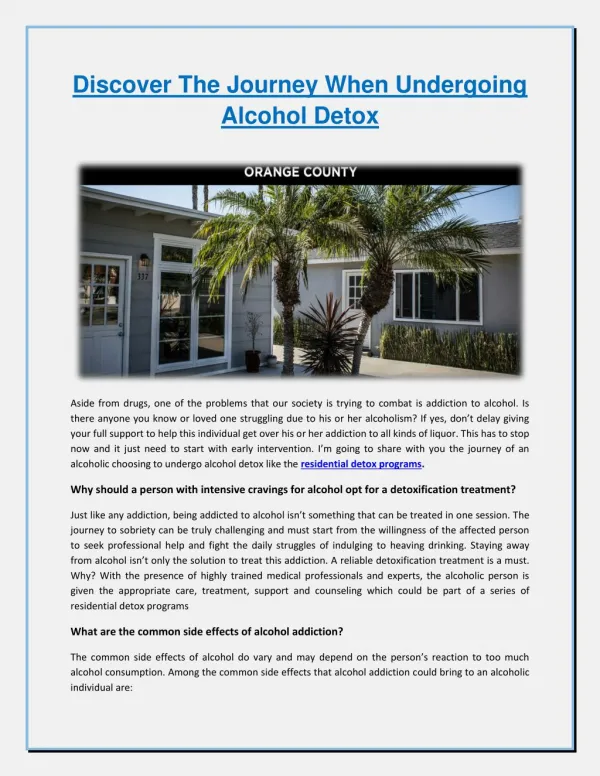 Discover The Journey When Undergoing Alcohol Detox