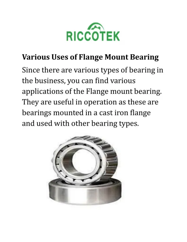 Various Uses of Flange Mount Bearing