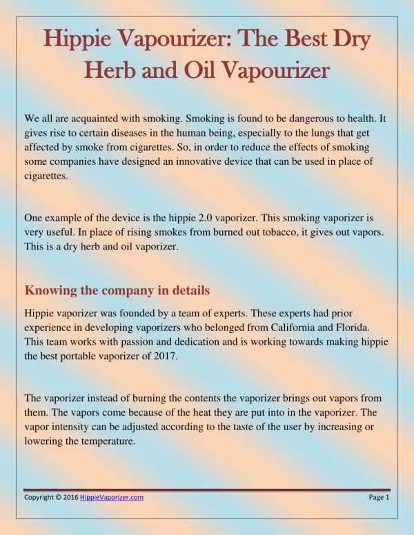 The Hippie as the Perfect Oil and Dry Herb Vaporizer