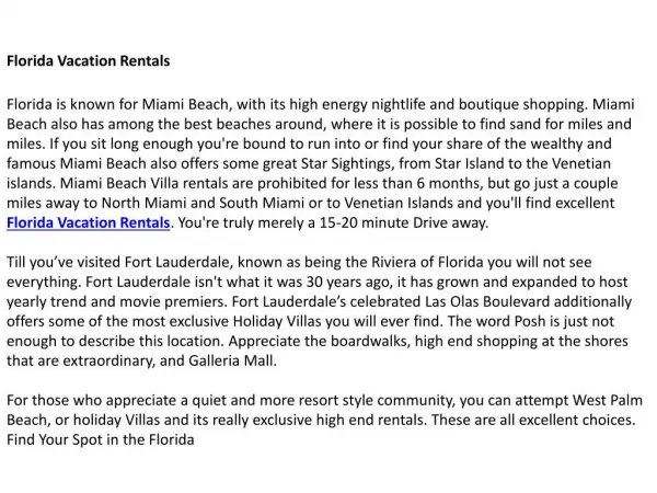 Beach Vacation Rental Florida
