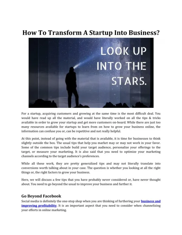 How To Transform A Startup Into Business?