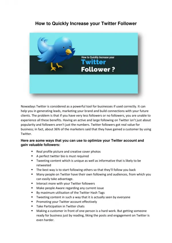How to Quickly Increase your Twitter Follower