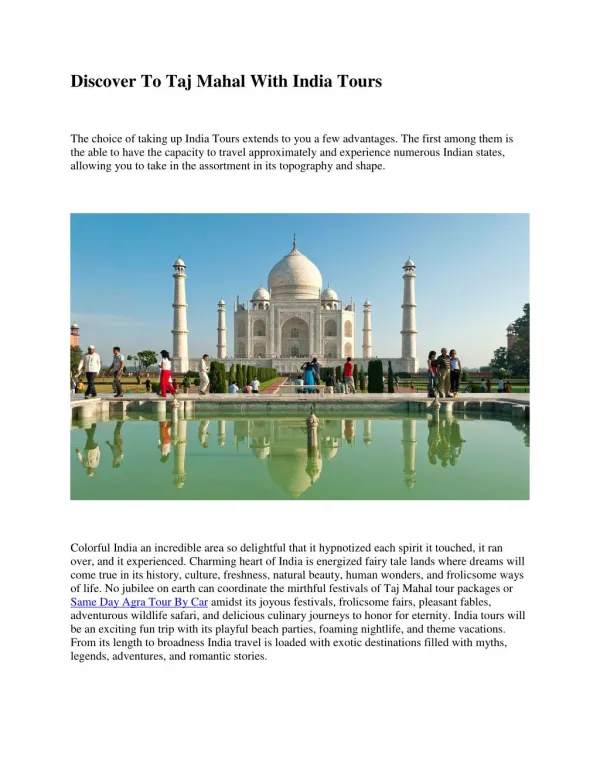 Discover To Taj Mahal With India Tours