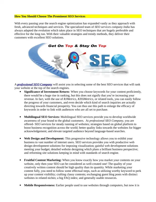 How You Should Choose The Prominent SEO Services