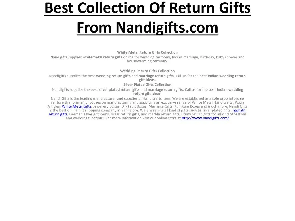 best collection of return gifts from nandigifts com