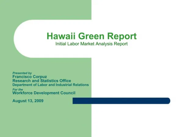 Hawaii Green Report Initial Labor Market Analysis Report