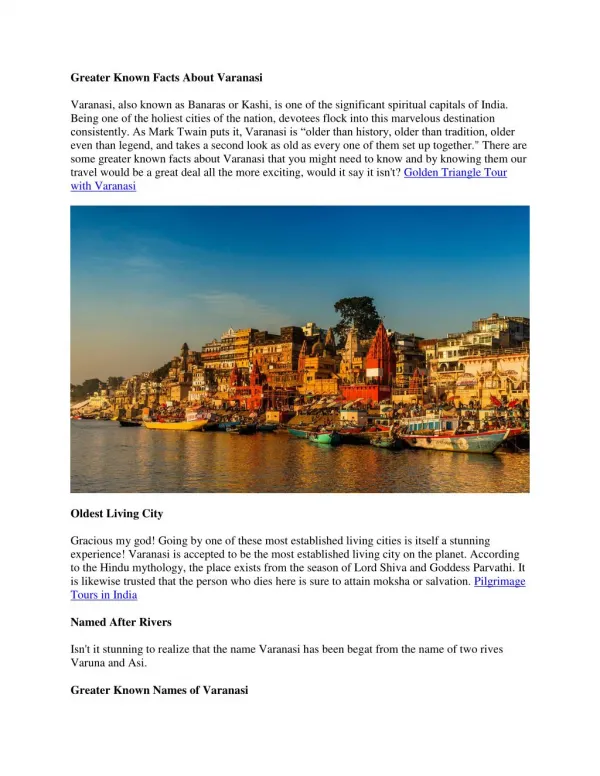 Greater Known Facts About Varanasi