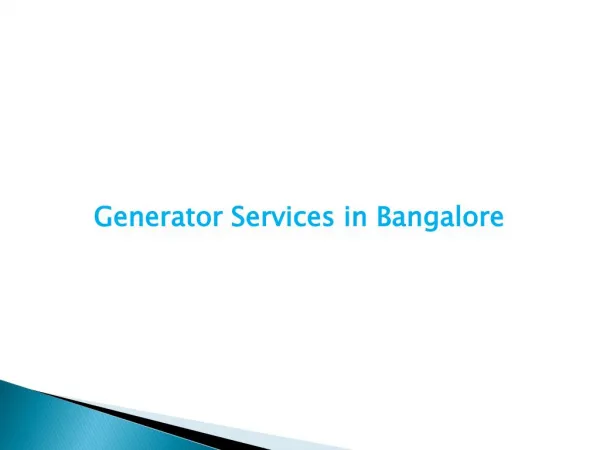 Generators Services in Bangalore