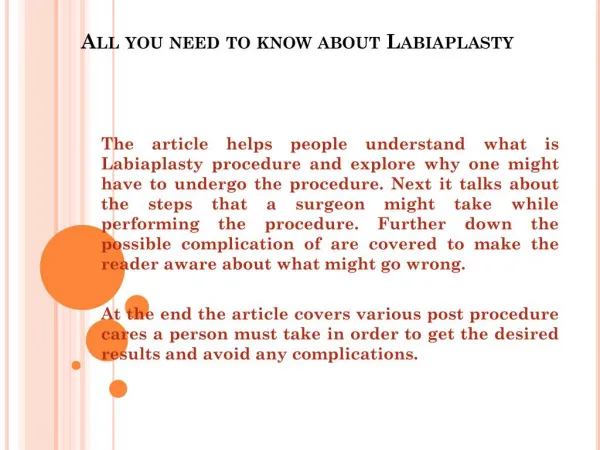 All you need to know about Labiaplasty