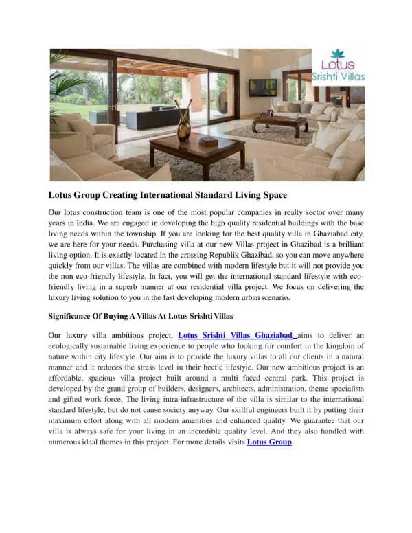 Lotus Group Creating International Standard Living Space