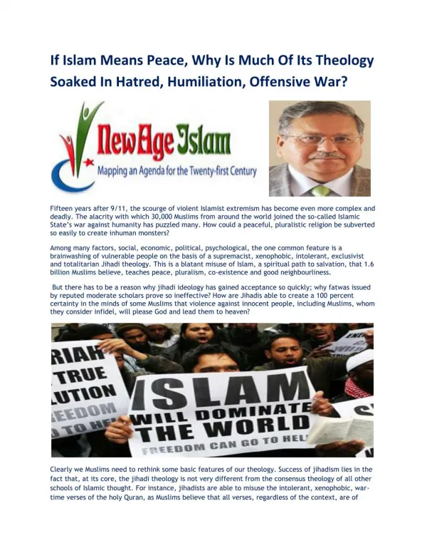 If Islam Means Peace, Why Is Much Of Its Theology Soaked In Hatred, Humiliation, Offensive War