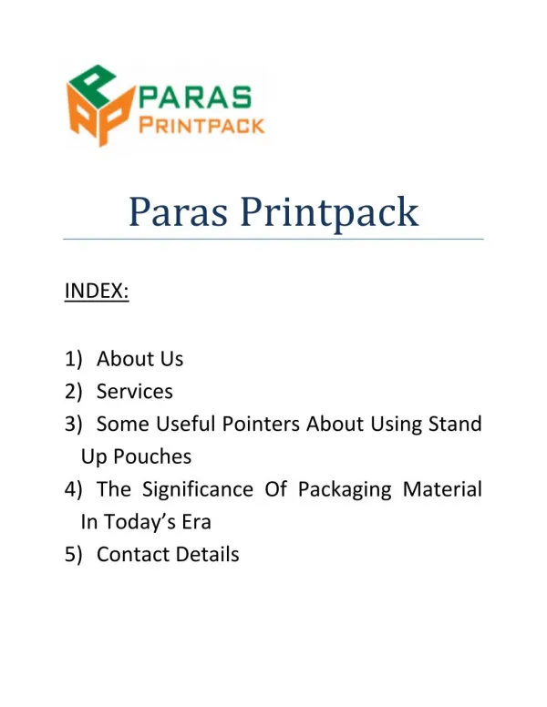 Paras Printpack - Packaging Pouches Manufacturers