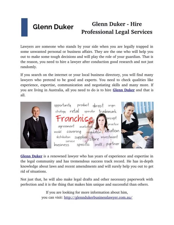 Glenn Duker - Hire Professional Legal Services