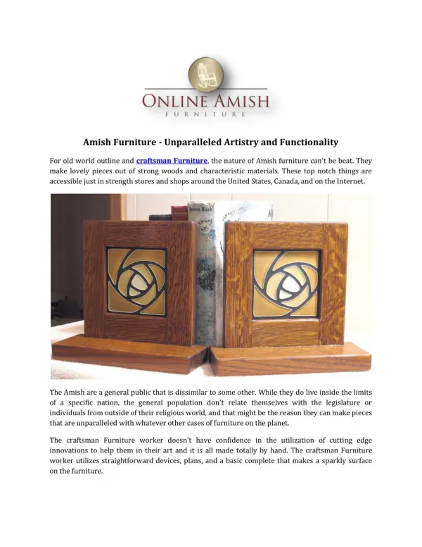Amish Furniture - Unparalleled Artistry and Functionality