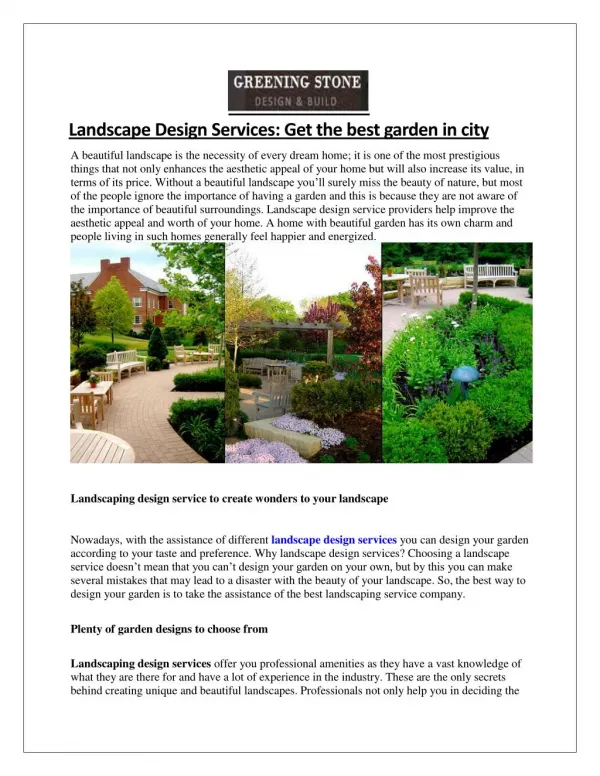 Landscape Design Services By Greening Stone