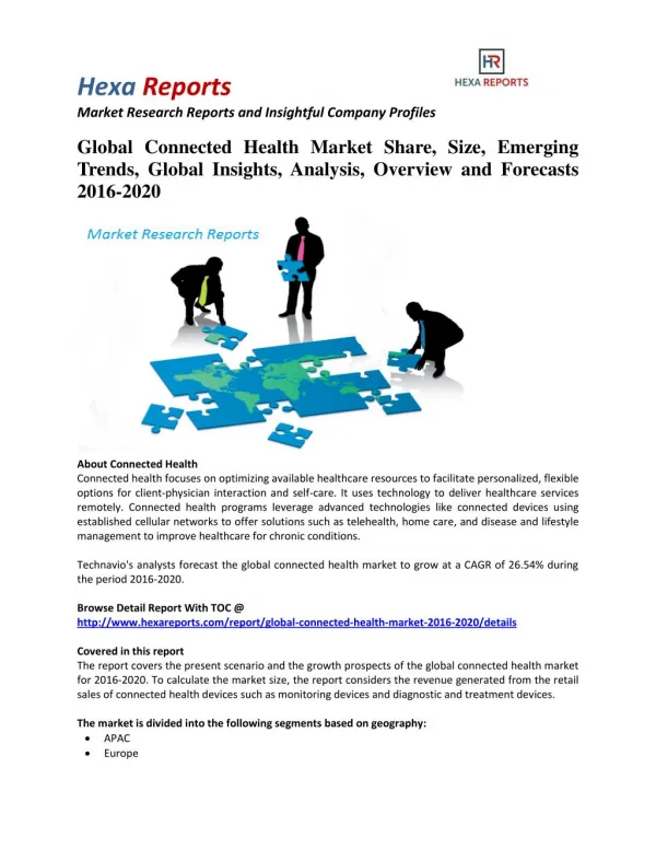 Global Connected Health Market Share, Industry Growth and Outlook 2016-2020: Hexa Reports
