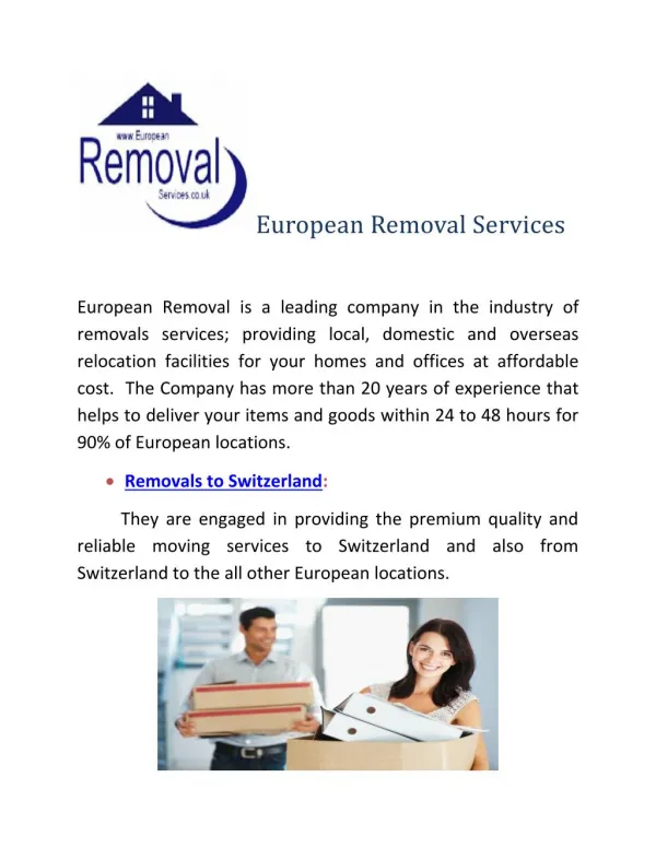 Removals to Switzerland-Hire experts at European Removal Services