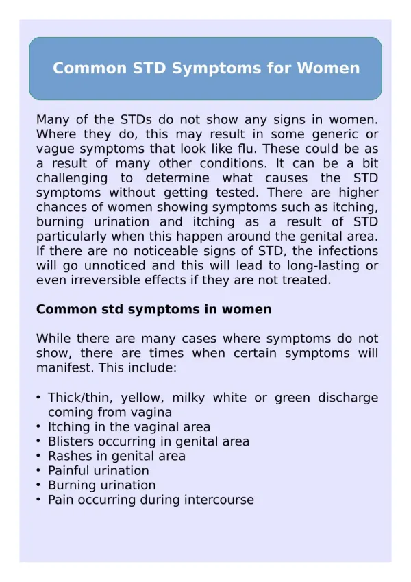 Common STD Symptoms for Women