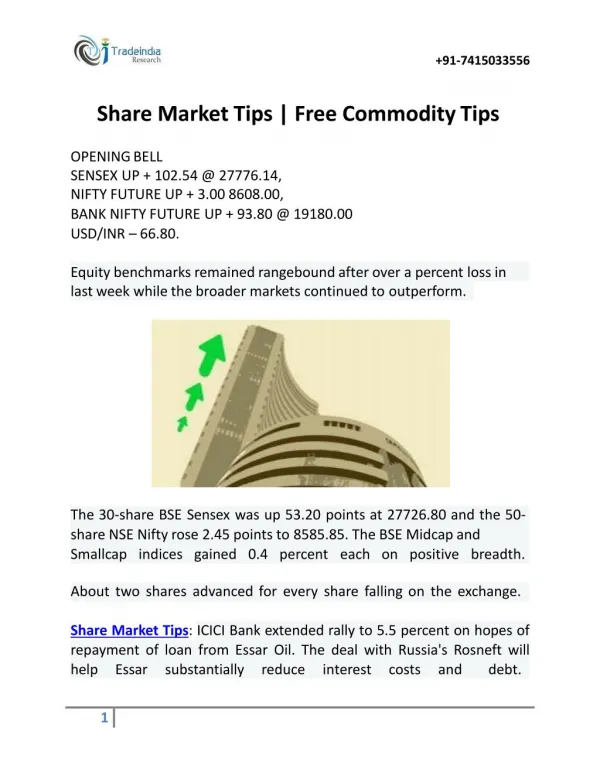 Share Market Tips and Free Commodity Tips