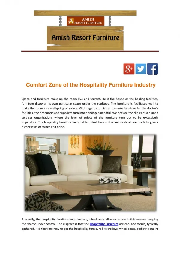Comfort Zone of the Hospitality Furniture Industry