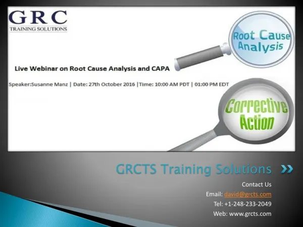 Live Webinar On Root Cause Analysis and CAPA