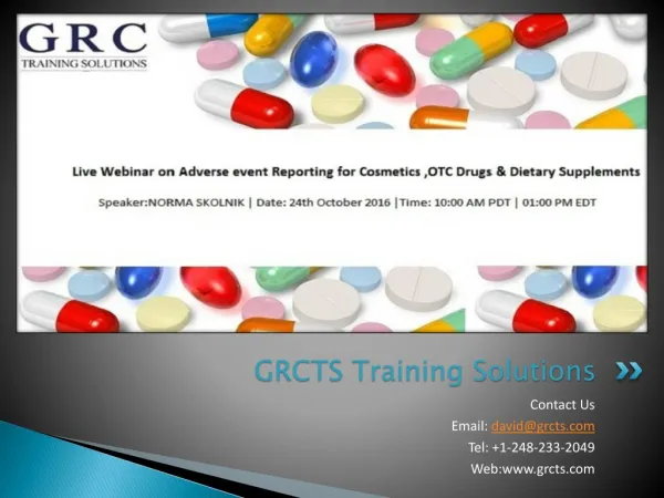 Live webinar On Adverse event Reporting for Cosmetics ,OTC Drugs & Dietary Supplements