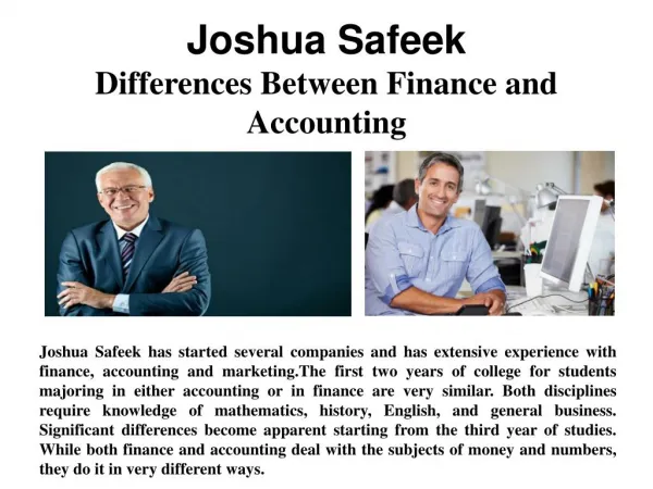 Joshua Safeek - Difference between Finance and Accounting