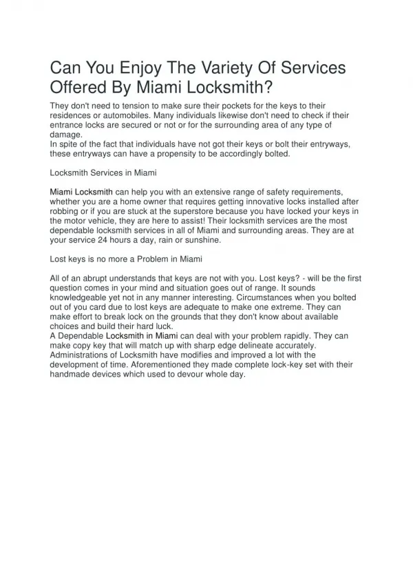 Locksmith Services in Miami