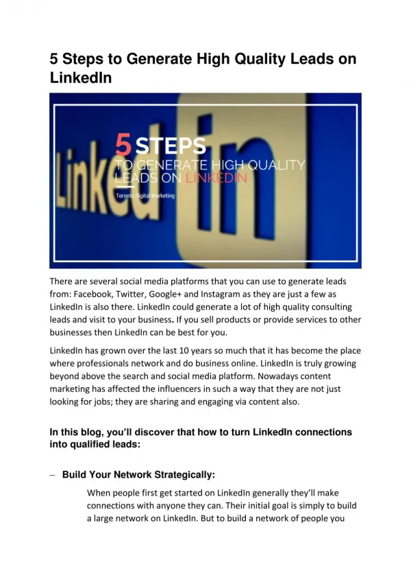5 Steps to Generate High Quality Leads on LinkedIn