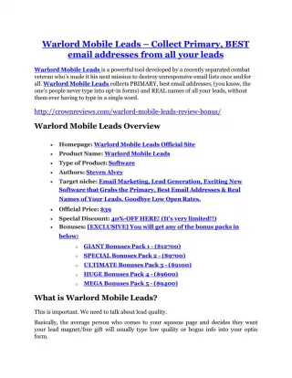 Warlord Mobile Leads review demo and $14800 bonuses