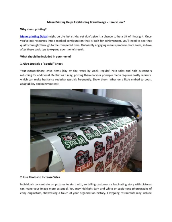 Menu Printing and Sticker Printing Dubai