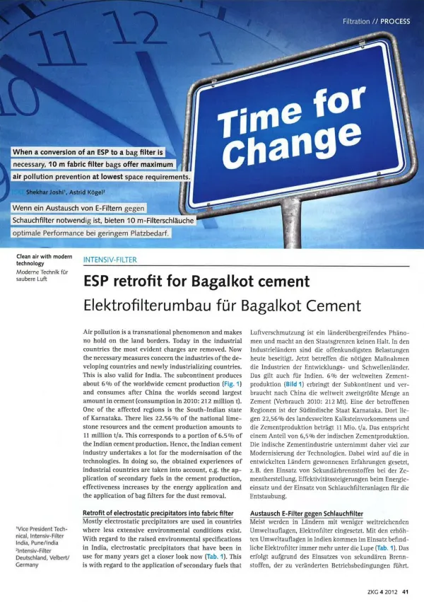 ESP retrofit for Bagalkot cement intensiv filter himenviro