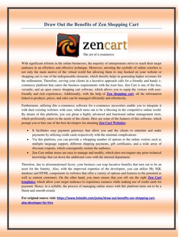 Draw Out the Benefits of Zen Shopping Cart