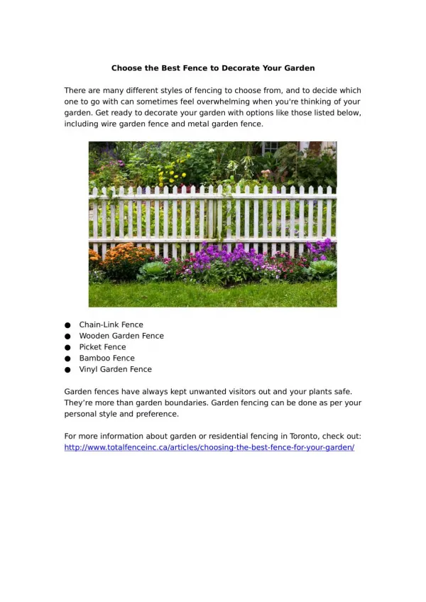 Choose the Best Fence to Decorate Your Garden