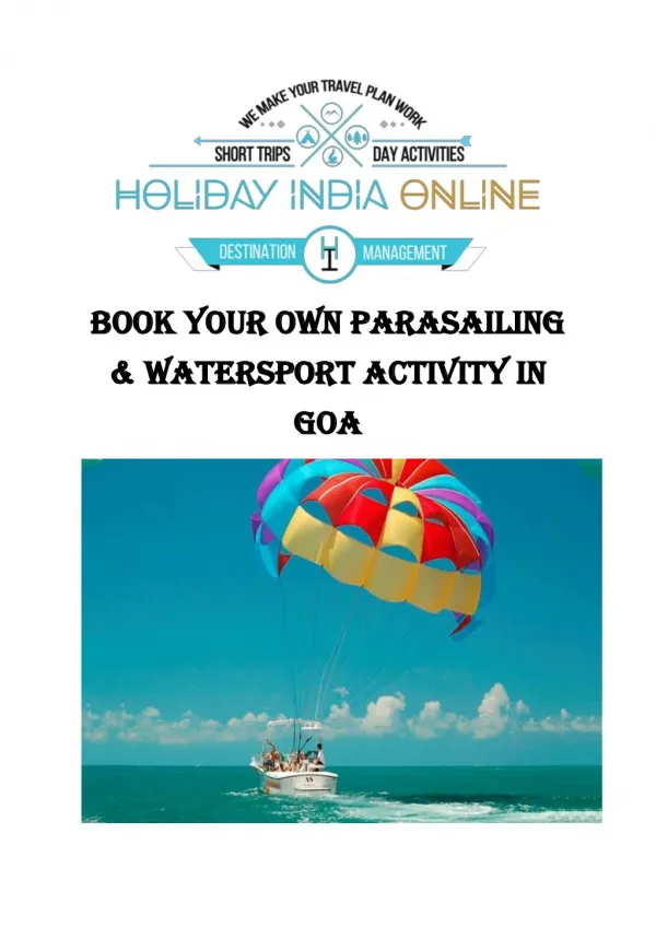 Book Your Own Parasailing & Watersport Activity in Goa
