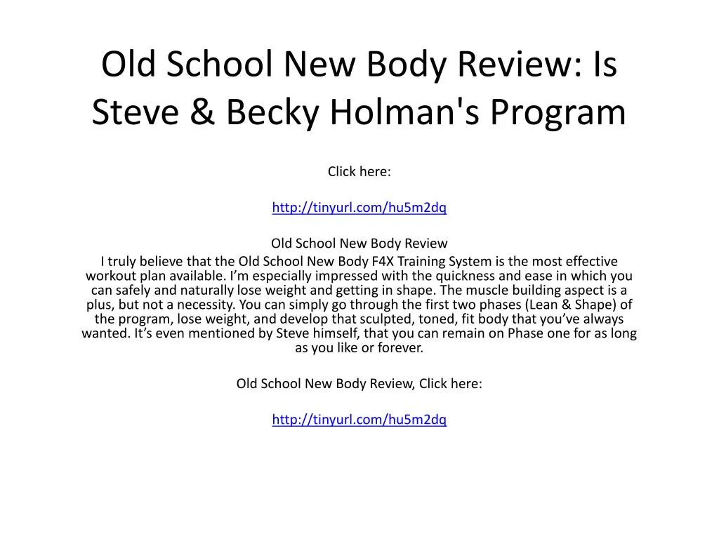 old school new body review is steve becky holman s program