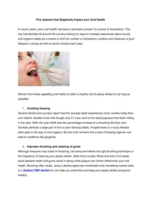 Five Aspects that Negatively Impact your Oral Health