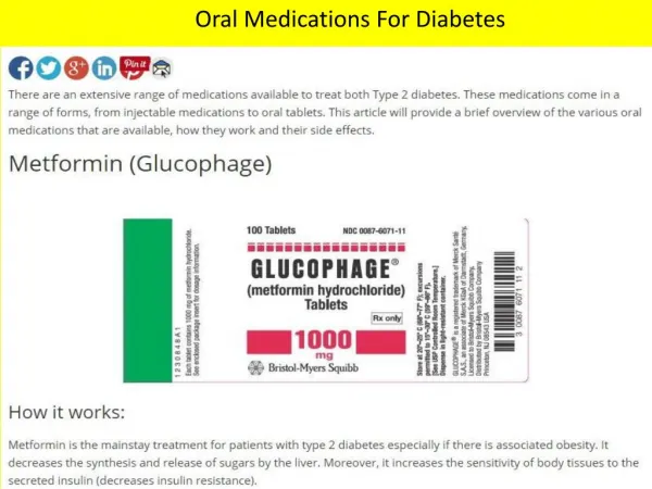 Oral Medications For Diabetes
