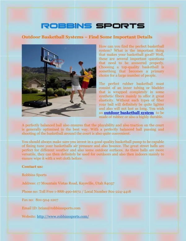 Outdoor Basketball Systems – Find Some Important Details