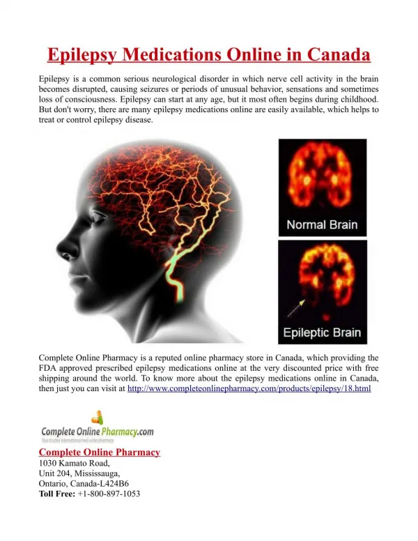 Epilepsy Medications Online in Canada