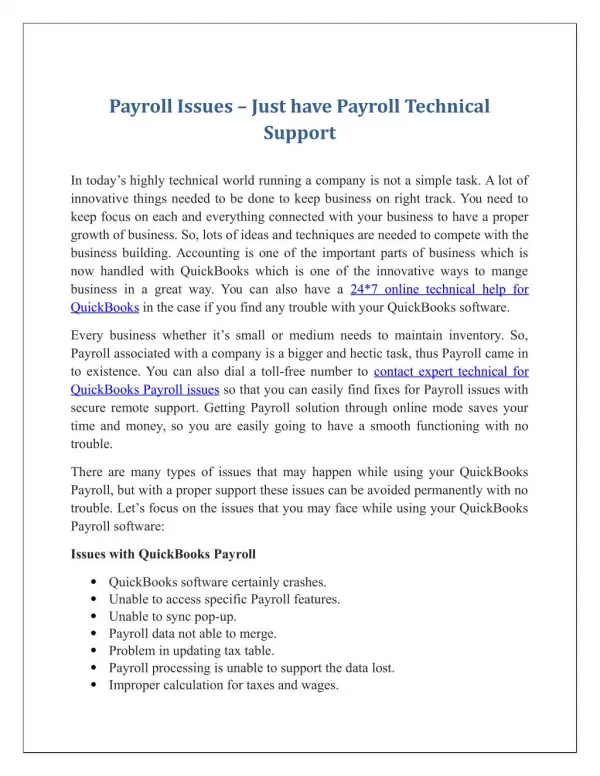 Payroll Issues – Just have Payroll Technical Support