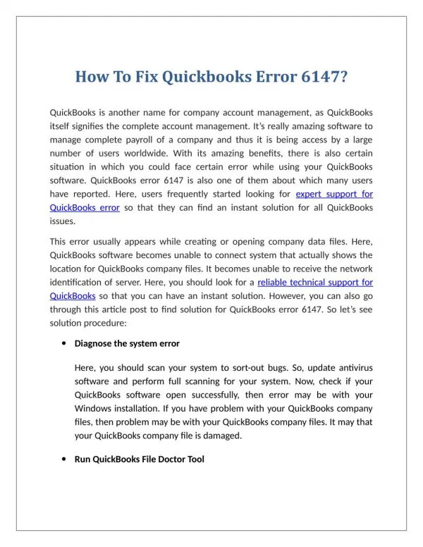 How To Fix Quickbooks Error 6147?