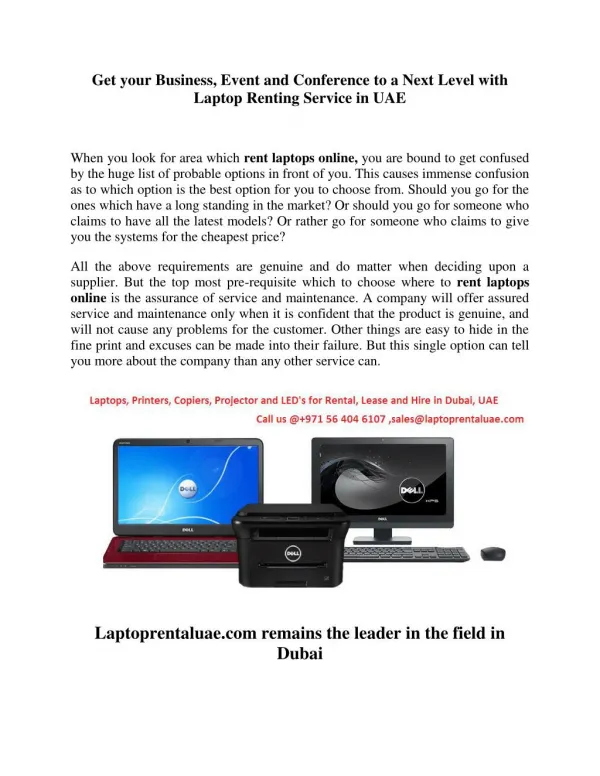 Get your Business, Event and Conference to a Next Level with Laptop Renting Service in UAE
