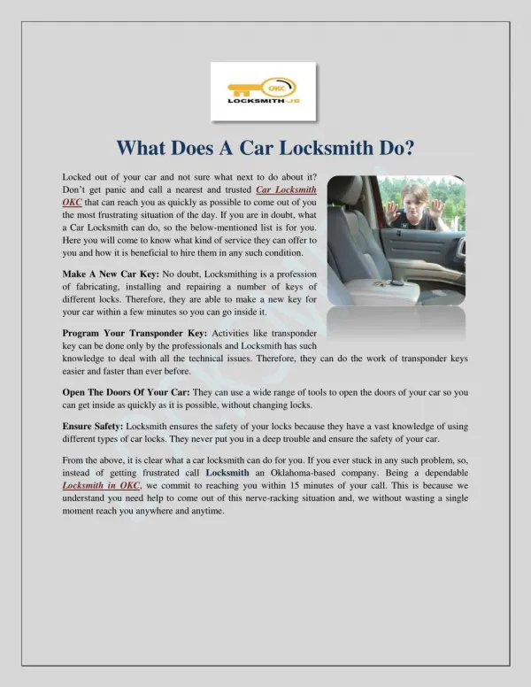 What Does A Car Locksmith Do