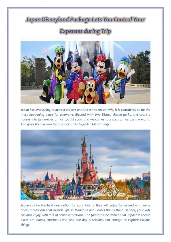Japan Disneyland Package Lets You Control Your Expenses during Trip