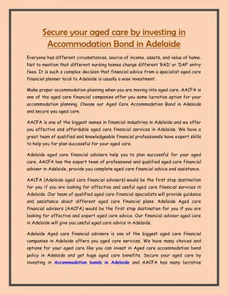 Secure your aged care by investing in Accommodation Bond in Adelaide - slide 1