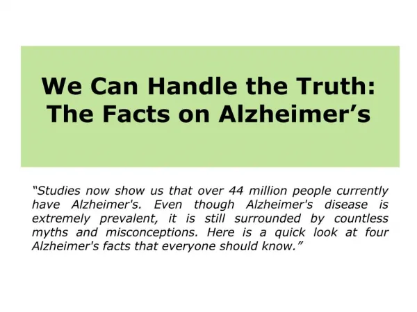 4 Facts of Alzheimer's Disease