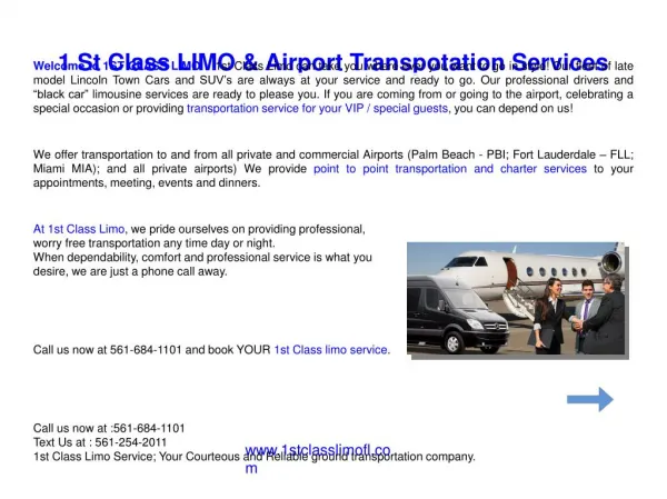 Black Car, Limousine Service and Airport Transportation West Palm Beach FL