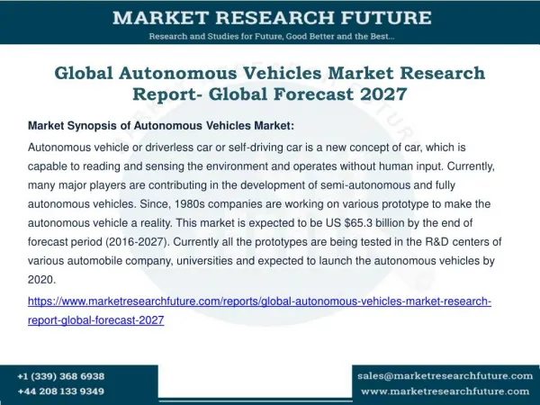 Global Autonomous Vehicles Market Research Report- Global Forecast 2027